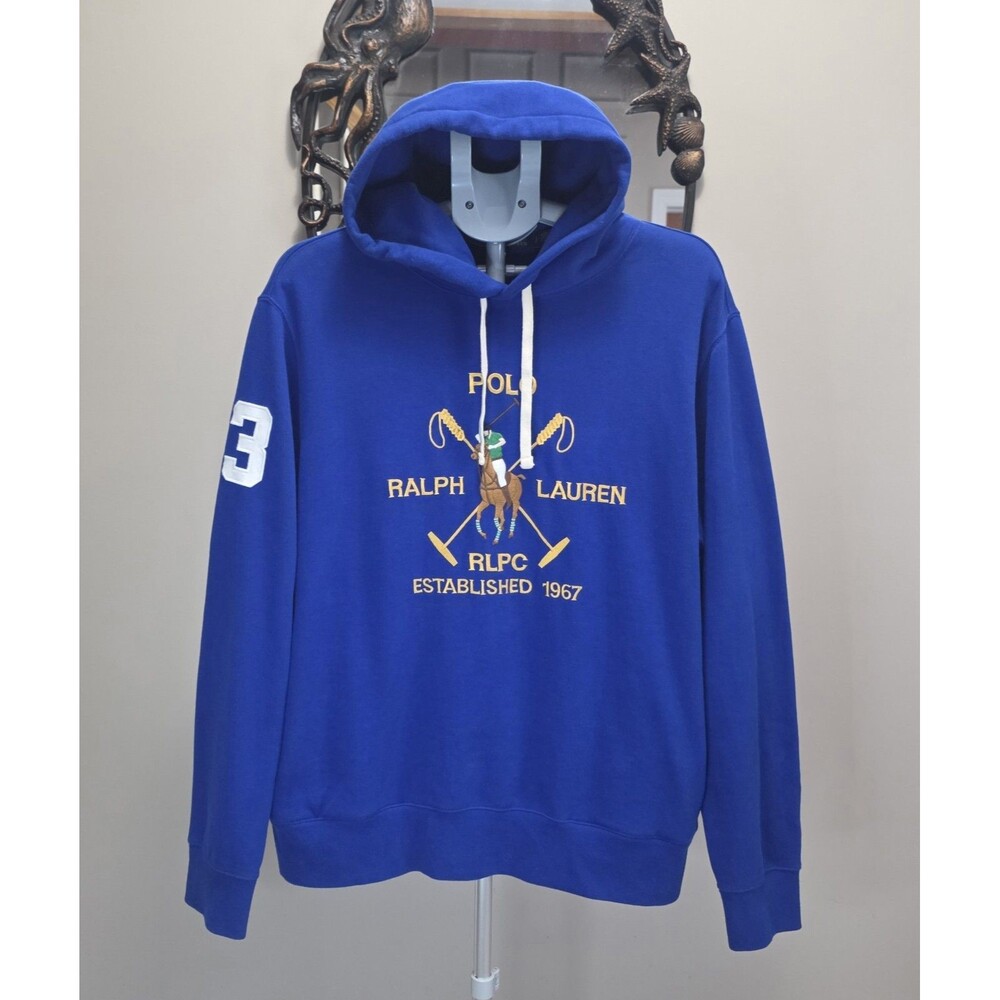 Polo Ralph Lauren Big Pony Crest Fleece Hoodie Mens L Blue Embroidered #3